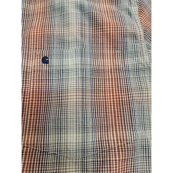 Carhartt Mens Size Large Orange Tan Relaxed Fit Short Sleeve Button Front Shirt - Picture 3 of 5